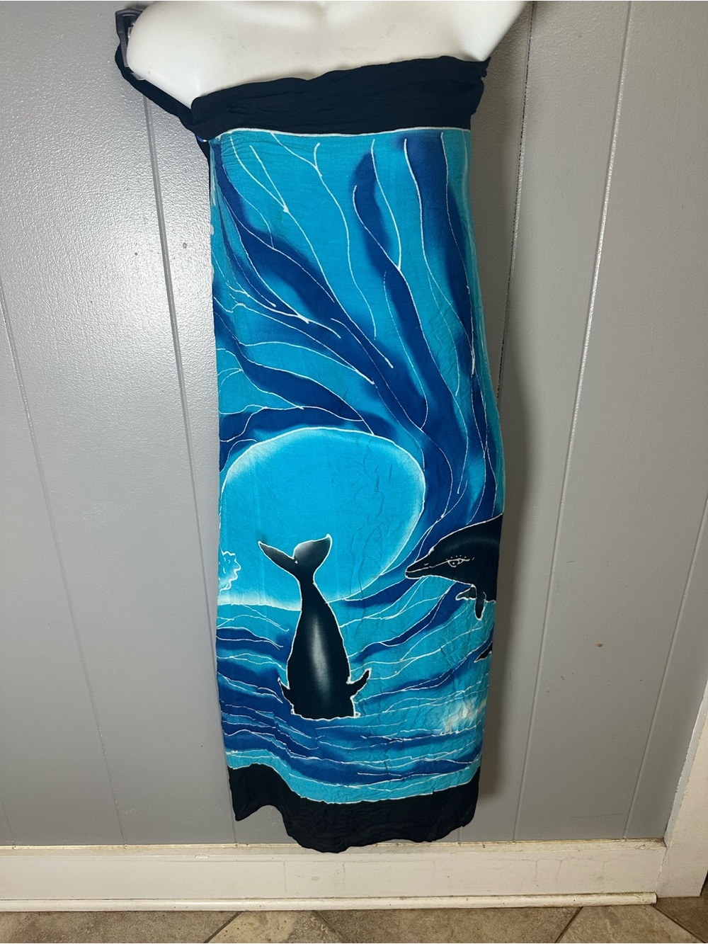 Women’s beach cover up sarong dolphin, Blue and Black Ocean Motif 61”x46”